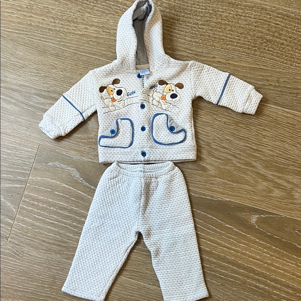 Cozy Kids Matching Set with Dog Print - Cream
